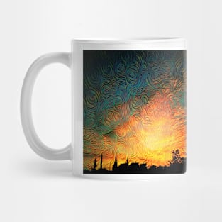 MORNING HAS BROKEN. Mosaic sky ablaze with dawn colours Mug